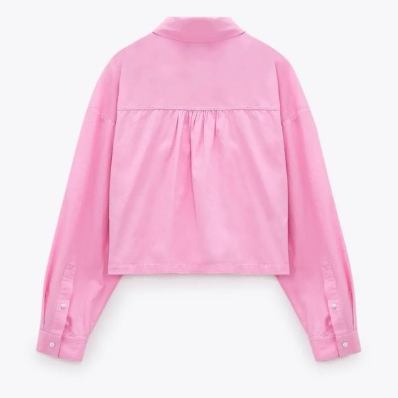 NWT Zara Cropped Shirt Baby Pink Button Down With Pockets Size Large - Picture 5 of 6